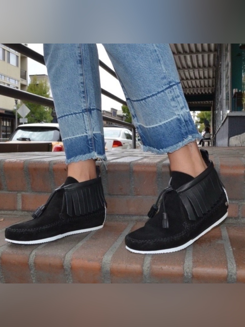 rag & bone Ghita Black Suede Moccasin Bootie Leather Fringe